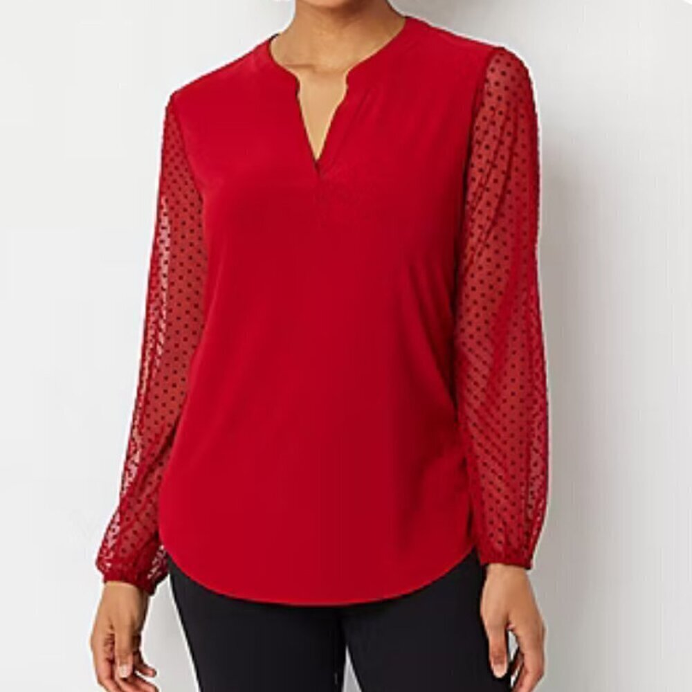 Blooming Jelly Red Long Statement Sleeve Tunic Blouse Top NWT